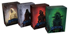 Four 'Sorcery' card game boxes with different character illustrations