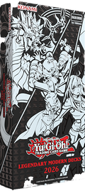 Yu-Gi-Oh! Trading Card Game Legendary Modern Decks 2026 box set packaging, featuring black and white illustrated artwork with red title text and Konami branding.