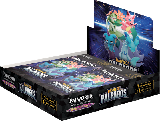 Card game booster pack with 'Dawn of Palpago' branding on a white background