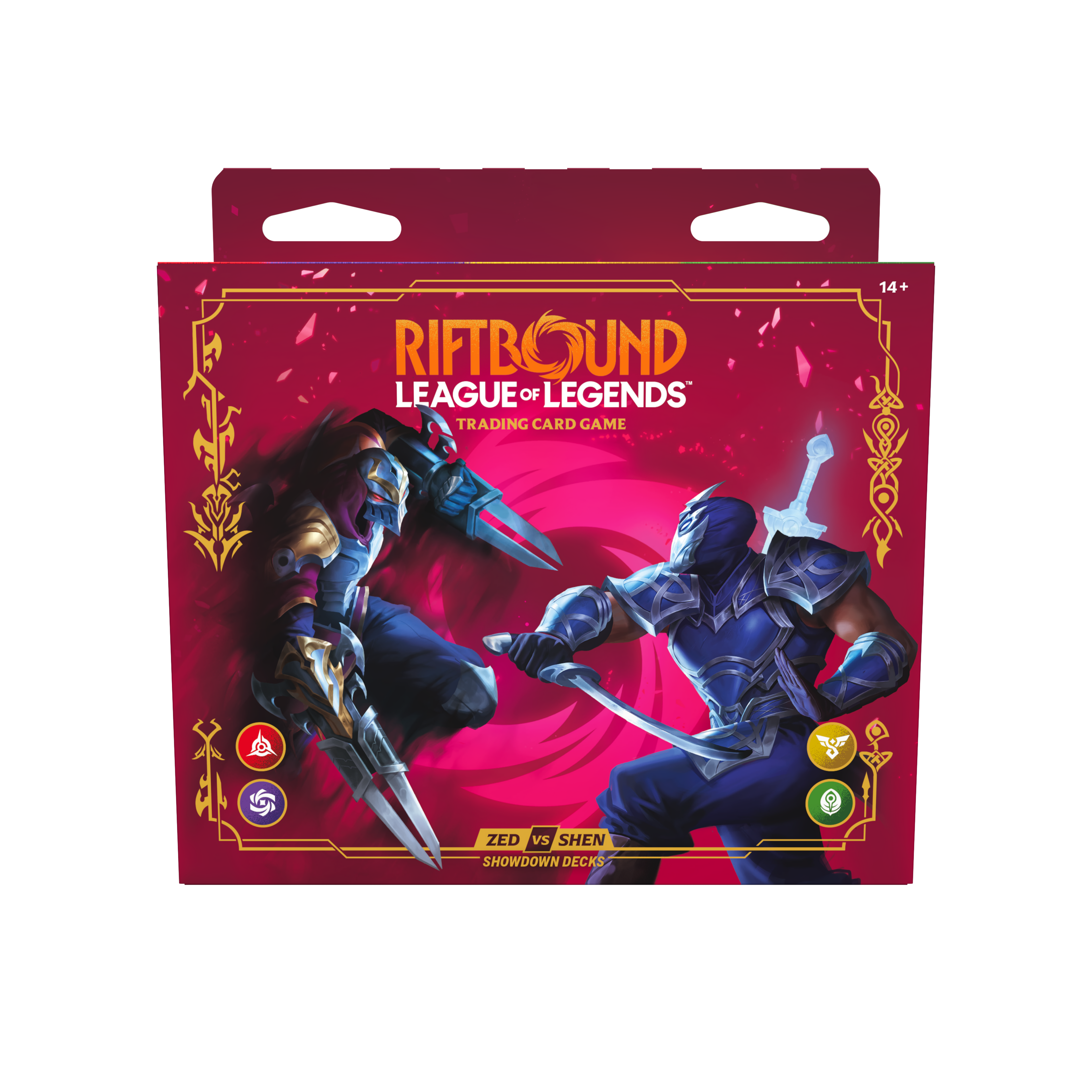 Riftbound: Vendetta Zed vs Shen Showdown Decks box, showing Zed and Shen clashing blades