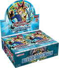 A Yu-Gi-Oh! Blue Eyes White Dragon card booster box display with multiple individual card packs arranged inside on a plain white background.