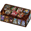 Yu-Gi-Oh! 25th Anniversary collectible card tin featuring colorful character illustrations and the official logo on a plain white background.