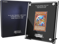 Yu-Gi-Oh! Trading Card Game acrylic display frame holding a 'Dark Magician Girl' stainless steel card, shown alongside its dark blue Konami-branded presentation box on a white background.