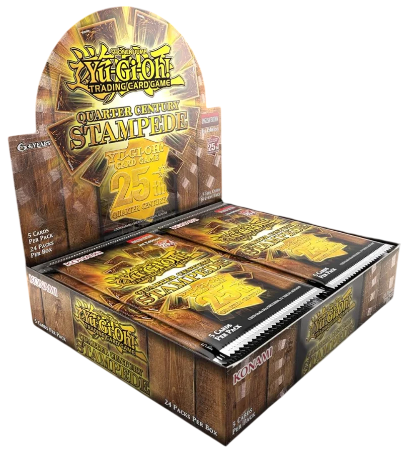 Yu-Gi-Oh! Trading Card Game Quarter Century Stampede 25-pack display box with multiple booster packs inside!