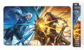 Riftbound: Vendetta bound-edge playmat showing Diana and Leona clashing, moonlight against sunlight, with its retail box alongside